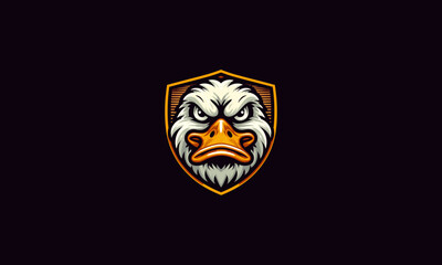 face duck angry and shield vector logo flat design - obrazy, fototapety, plakaty