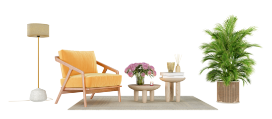 Modern interior furniture set in 3d rendering	
