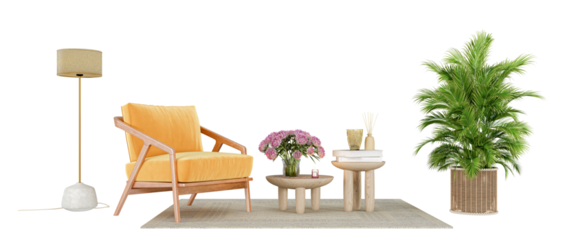 Modern interior furniture set in 3d rendering	
