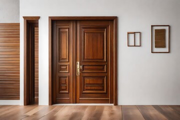 White walls with a wooden door