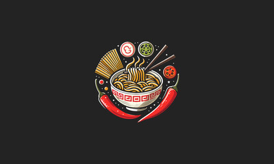 ramen spicy vector illustration flat design logo