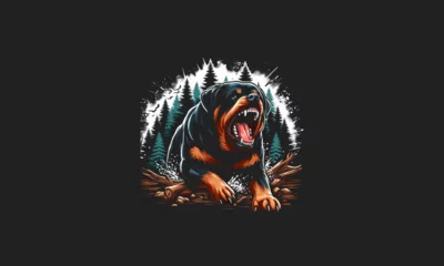 Fotobehang rottweiler angry on forest vector illustration artwork design © josoa