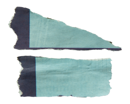 torn newspaper with light and dark blue graphic