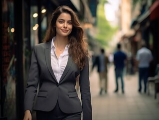 Fresh and energetic business woman in a suit,walking street