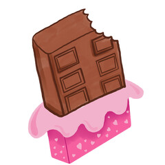 Bitten chocolate bar. Wrapped in heart patterned paper