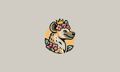 head hyena wearing hat flower cute vector flat design