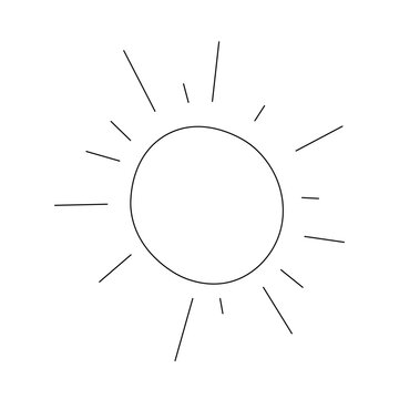 Simple vector sun drawing in doodle style for icons and summer graphic designs
