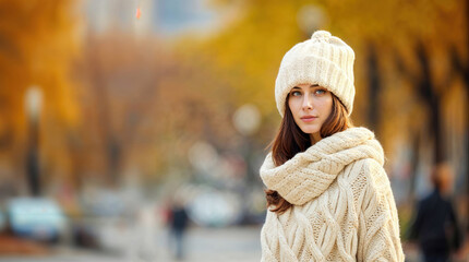 woman with woolen cap and warm cloths in a cold winter