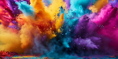Explosive burst of colorful powders - obrazy, fototapety, plakaty