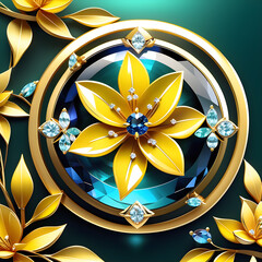 Design an elegant AI graphic of a jewelry-crafted forsythia flower, using gemstones for vibrant and delicate beauty.(Generative AI)