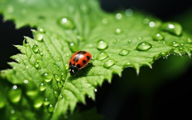 Fototapeta premium The Intricate World, Ladybug on a Leaf Up Close