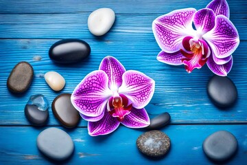 Naklejka na ściany i meble orchid and stones on the beach