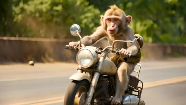 a cute monkey riding a motorbike
