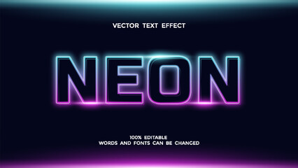 neon light editable text effect with blue and purple color