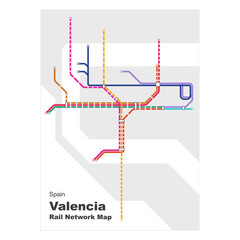 Layered editable vector illustration of Rail Network Map of Valencia,Spain
