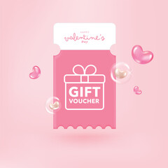 Happy valentine's day promotion sales and Coupon discount online purchases. gift, glossy heart isolated on pink background. 3d vector rendering. - obrazy, fototapety, plakaty