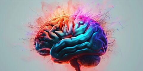 Stylized colorful human brain with light effects