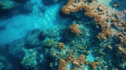 Naklejka na ściany i meble Coral reef in the sea. Aerial view.