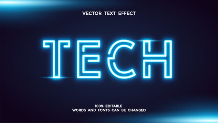 blue tech editable glow text effect - obrazy, fototapety, plakaty