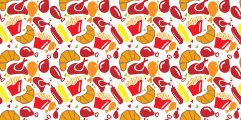 Fried Chicken leg icon isolated seamless pattern on white background. Chicken drumstick. Vector