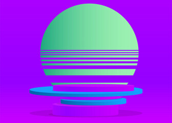 Purple, Blue and Turquoise mockup product display. Vector 3D cylinder pedestal podium. Stage showcase scene.