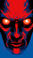 man in the character of the devil in red and blue colours