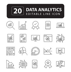 Precision Insights: Streamlined Web Icons for Data Analysis, Statistics, and Analytics - Minimalist Outline Collection in Vector Illustration. calculator, data, database, discover, focus, gear, growth