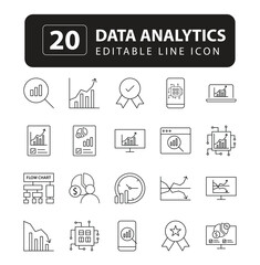 Precision Insights: Streamlined Web Icons for Data Analysis, Statistics, and Analytics - Minimalist Outline Collection in Vector Illustration. calculator, data, database, discover, focus, gear, growth