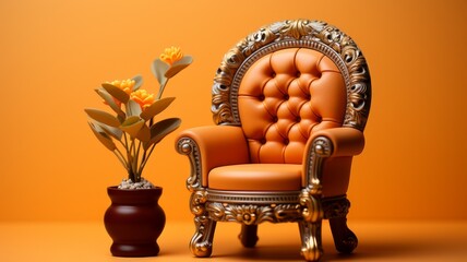 Miniature chair on orange background in studio