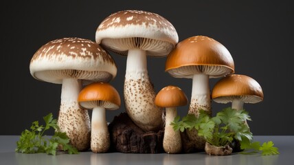 Close-up of fresh edible mushrooms with focus on details and development.