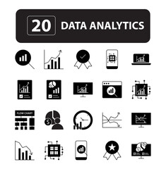 Precision Insights: Streamlined Web Icons for Data Analysis, Statistics, and Analytics - Minimalist black fill Collection in Vector Illustration. calculator, data, database, discover, focus, gear	
