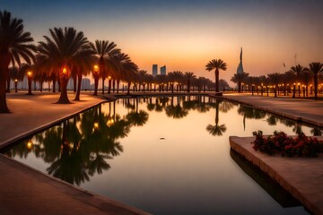 Wonderful evening view in Dammam park - City : Dammam, Saudi Arabia. 31-Jan-2021.( Selective focused and background blurred).