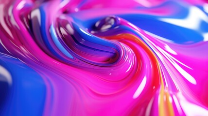 The close up of a glossy liquid surface abstract in hot pink, electric blue, and neon green colors with a soft focus. 3D illustration of exuberant. generative AI - obrazy, fototapety, plakaty