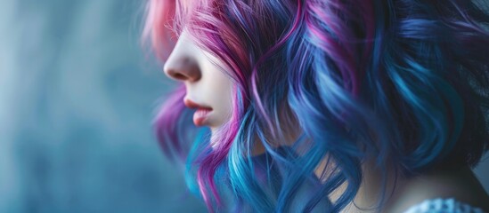 Colorful gradient blue, purple, and pink hair dye creates a gorgeous perm hairstyle.