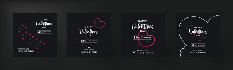 valentine day promotional discount sale, business offer social media post, banner, flyer & cards template design - obrazy, fototapety, plakaty