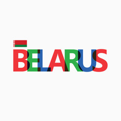 Belarus' colorful typography with its vectorized national flag. European country typography.