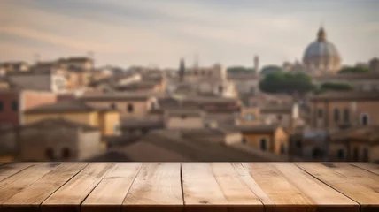 Fototapeten The empty wooden table top with blur background of Rome. Exuberant image. generative AI © Summit Art Creations