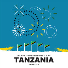 Tanzania Independence Day vector illustration with its national flags and fireworks. African country public holiday.