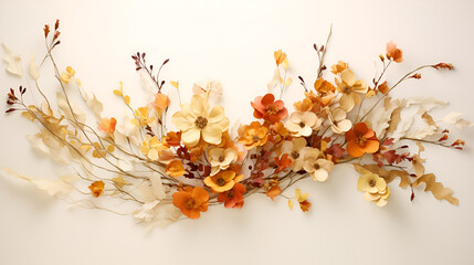 Beautiful decoration with dried dahlia wildwood and leaves decoration and boho style, generative ai