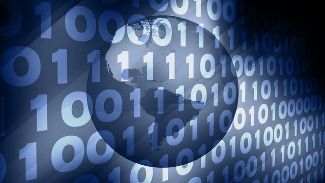 Cyber crime lines of binary code and rotating world reveal dangerous cyber attack on artificial intelligence and cyber security algorithm in technology background