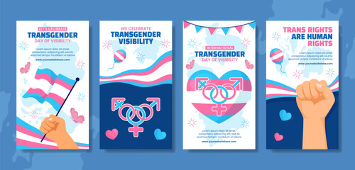 Transgender Day of Visibility Social Media Stories Cartoon Templates Background Illustration - obrazy, fototapety, plakaty
