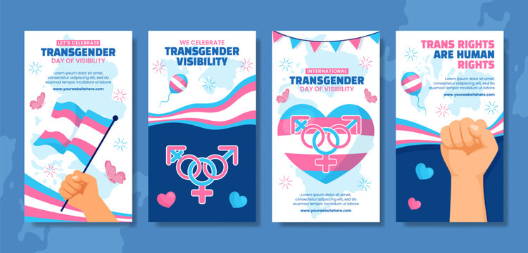 Transgender Day of Visibility Social Media Stories Cartoon Templates Background Illustration