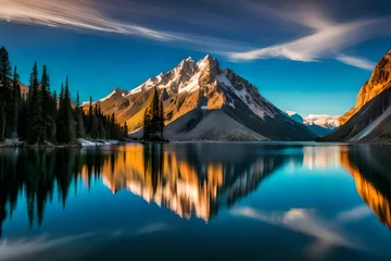 Foto auf Acrylglas reflection of mountains in the lake © JollyGood