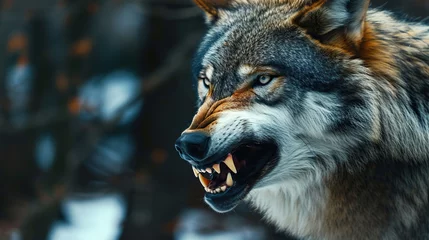 Keuken spatwand met foto Portrait of a wolf in the woods. Close-up. © YULIYA