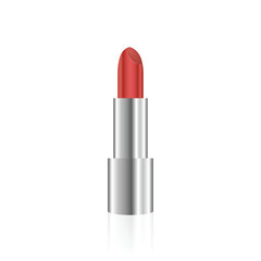 Red lipstick cosmetic makeup product on silver color body