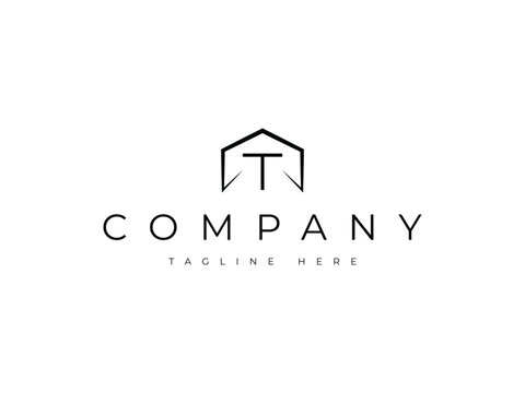 minimal letter T house real estate logo design