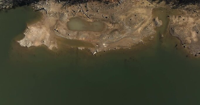 Above View Of Lake Fort Smith Banks In Crawford County, Arkansas, USA. Aerial Topdown Shot