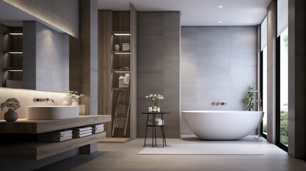 Interior design for bathroom minimalist and luxury, modern render with Vray. high quality image. copy space for text. image for graphic design.