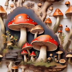 mushrooms in the woods,illustration,cartoon,plant,Ai generated 