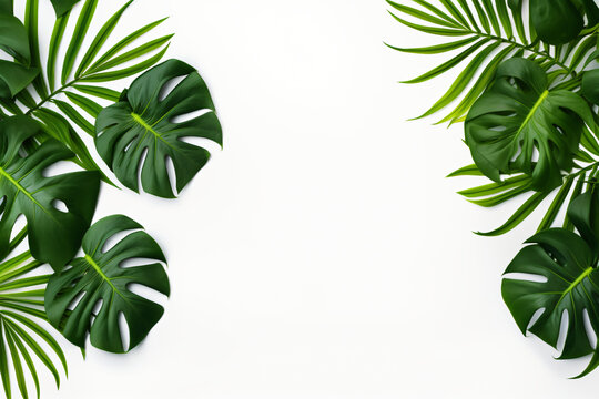 Photo green tropical palm leaves monstera on white background Generative AI
